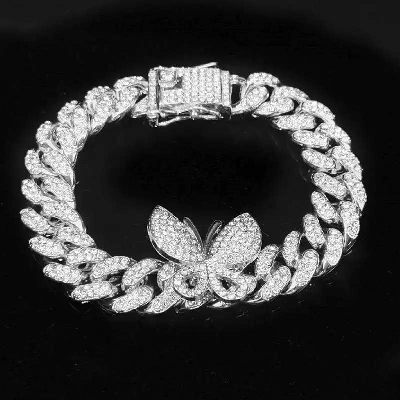 Hip Hop Bling Iced Out Miami Cuban Link Chain Full AAA Crystal Pave Men's Bracelet Gold Color Bracelets for Men Jewelry
