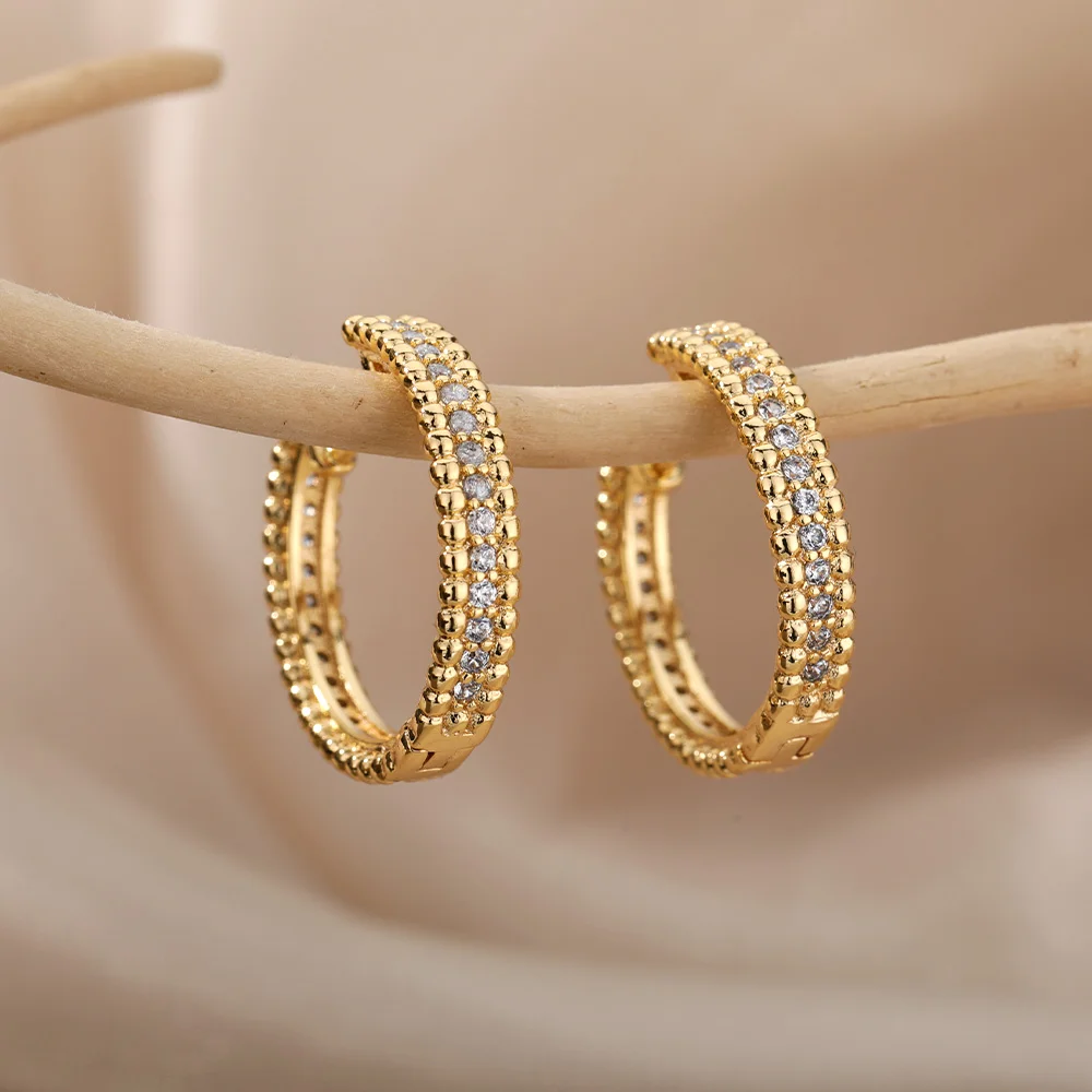 Zircon Round Studs Earrings For Women Crystal Rhinestone Stainless Steel Geometric Earrings Jewelry Circle Ear Buckle Femme Zircon Round Studs Earrings For Women Crystal Rhinestone Stainless Steel Geometric Earrings Jewelry Circle Ear Buckle Femme