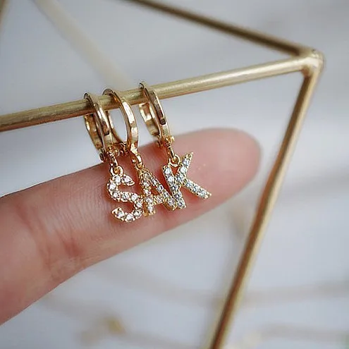 A-Z 6mm Custom Initial Earrings Letter Micro-encrusted Zircon Earrings Alphabet Girlfriends Student Earrings Small Earrings
