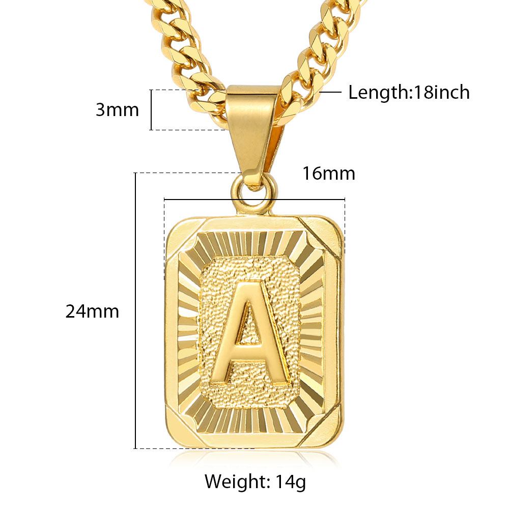 A-Z Pendant Letter Necklace for Men Women Stainless Steel Curb Cuban Chain Wholesale Dropshipping Jewelry US Stock 18inch DGP62