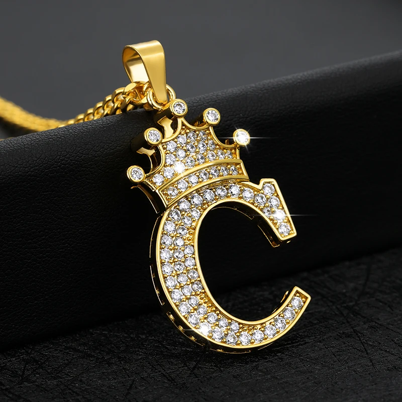 Crystal Crown Necklace For Man Women Initial Letter Necklaces Hip Hop Alphabet Pendant Goth Chain Jewelry Gifts For Kids Bijoux Crystal Crown Necklace For Man Women Initial Letter Necklaces Hip Hop Alphabet Pendant Goth Chain Jewelry Gifts For Kids Bijoux