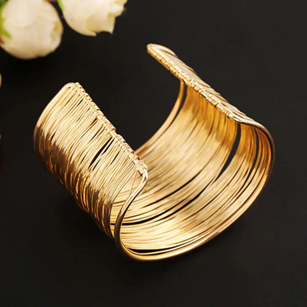 Fashion Women Multilayer Metal Wires Strings Open Bangle Wide Cuff Bracelet Girls Fashion Jewelry Accessories hand ring bracelet