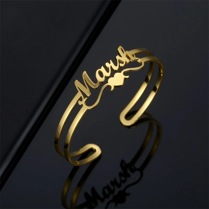 Customized Classic Nameplate Name Bracelet Personalized Custom Cuff Bangles Women Men Rose Gold Stainless Steel Jewelry