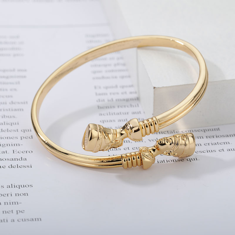 African Jewelry Egyptian Queen Nefertiti Bracelets For Women Gold Cuff Bracelet Stainless Steel Vintage Adjustable Bangle Gifts
