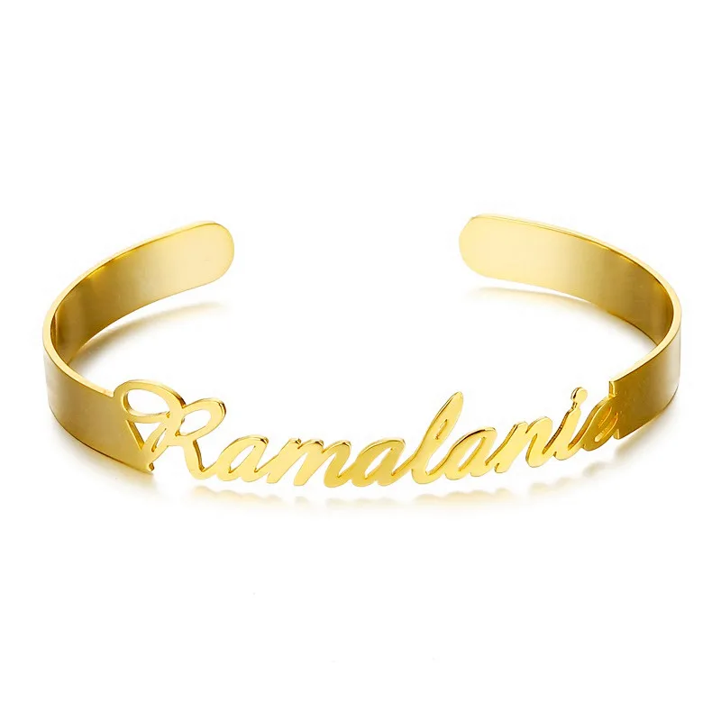 Customized Classic Nameplate Name Bracelet Personalized Custom Cuff Bangles Women Men Rose Gold Stainless Steel Jewelry