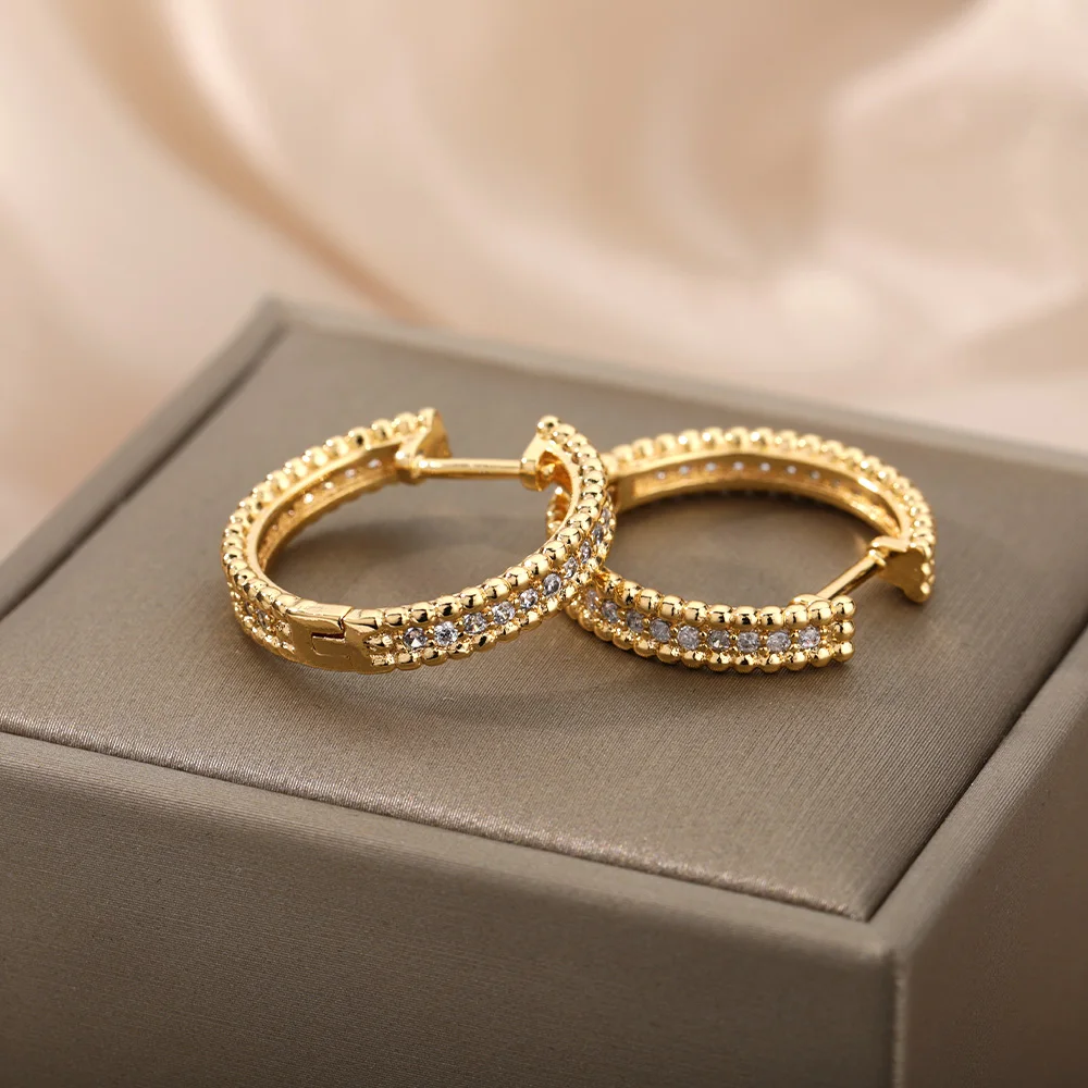 Zircon Round Studs Earrings For Women Crystal Rhinestone Stainless Steel Geometric Earrings Jewelry Circle Ear Buckle Femme Zircon Round Studs Earrings For Women Crystal Rhinestone Stainless Steel Geometric Earrings Jewelry Circle Ear Buckle Femme