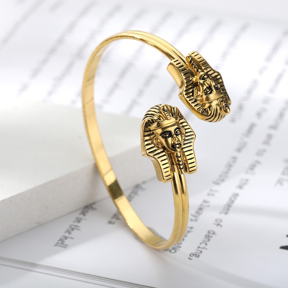 African Jewelry Egyptian Queen Nefertiti Bracelets For Women Gold Cuff Bracelet Stainless Steel Vintage Adjustable Bangle Gifts