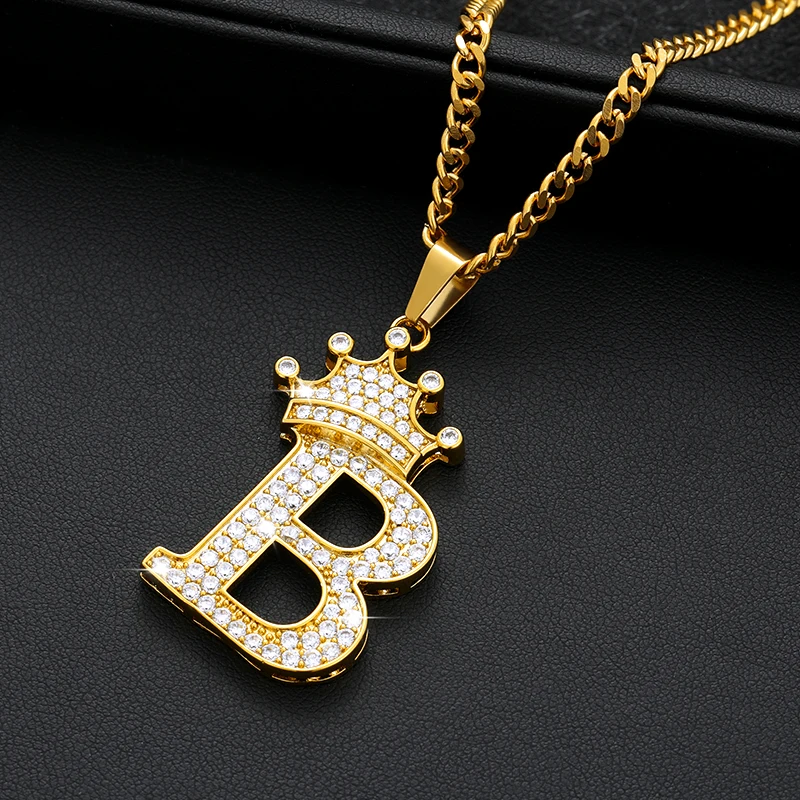 Crystal Crown Necklace For Man Women Initial Letter Necklaces Hip Hop Alphabet Pendant Goth Chain Jewelry Gifts For Kids Bijoux Crystal Crown Necklace For Man Women Initial Letter Necklaces Hip Hop Alphabet Pendant Goth Chain Jewelry Gifts For Kids Bijoux