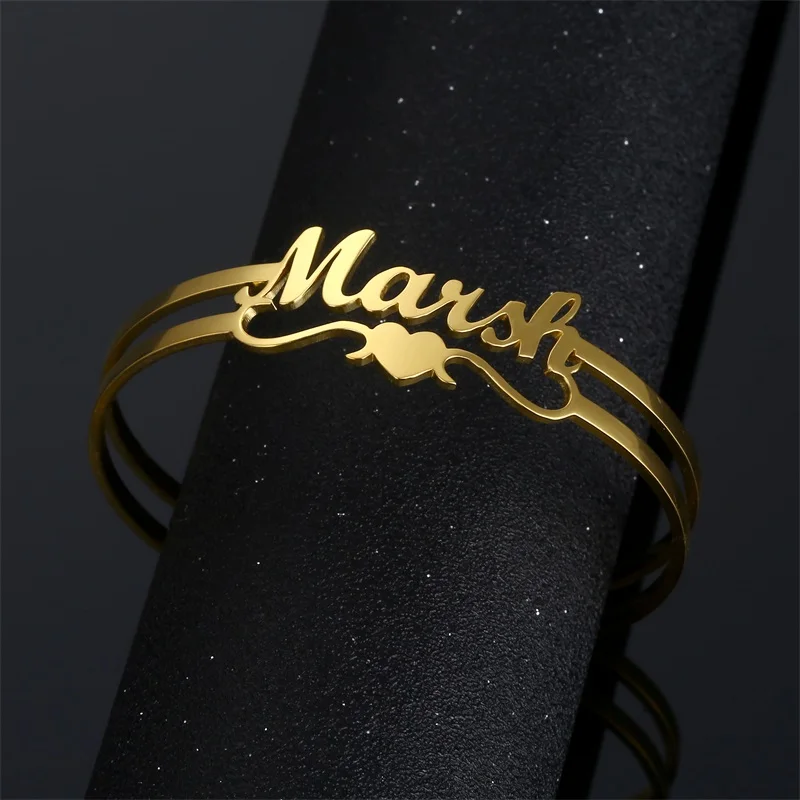 Customized Classic Nameplate Name Bracelet Personalized Custom Cuff Bangles Women Men Rose Gold Stainless Steel Jewelry