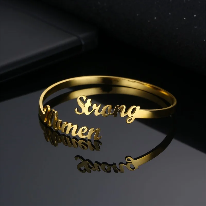 Customized Classic Nameplate Name Bracelet Personalized Custom Cuff Bangles Women Men Rose Gold Stainless Steel Jewelry