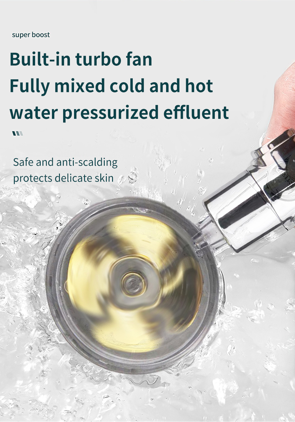 Turbo Propeller Water Saving Shower Head and Holder High Preassure Showerhead Rainfall with Fan Bathroom Accessories