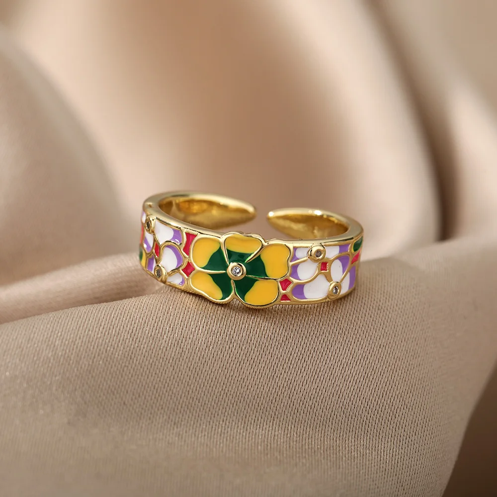 Colorful Enamel Rings For Women Adjustable Open Stainless Steel Finger Ring 2022 Trend Femme Aesthetic Jewelry anillos mujer Colorful Enamel Rings For Women Adjustable Open Stainless Steel Finger Ring 2022 Trend Femme Aesthetic Jewelry anillos mujer