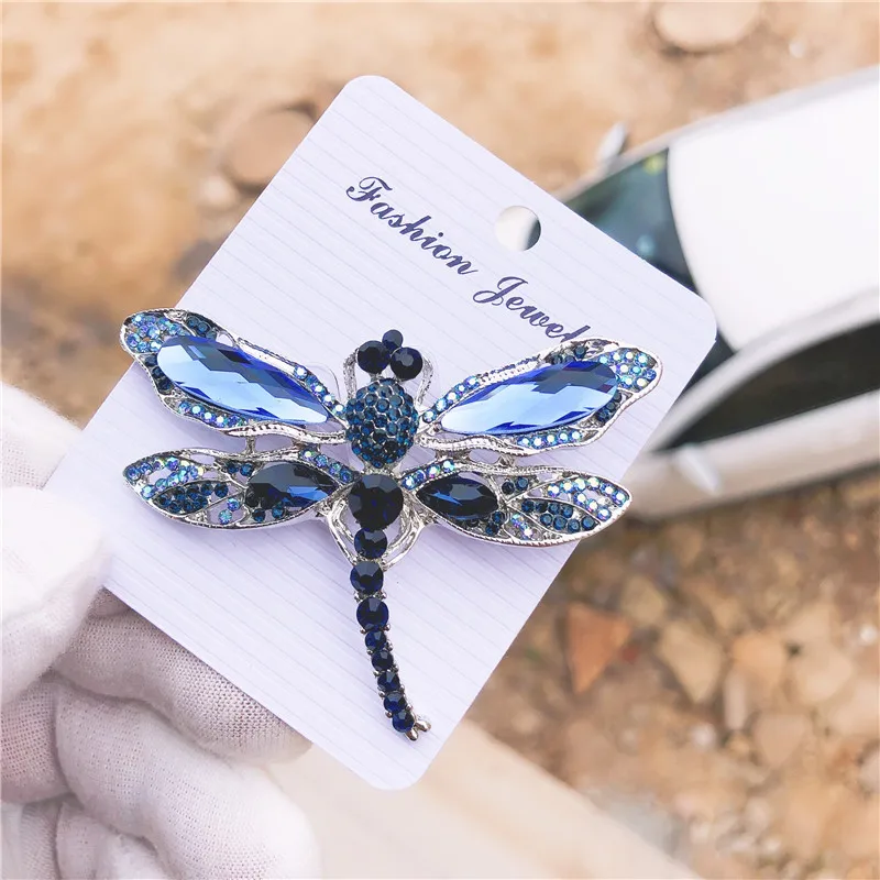 Blue Crystal Vintage Dragonfly Brooches for Women Insect Brooch Pins Dress Coat Accessories Rhinestone Badge Animal Jewelry