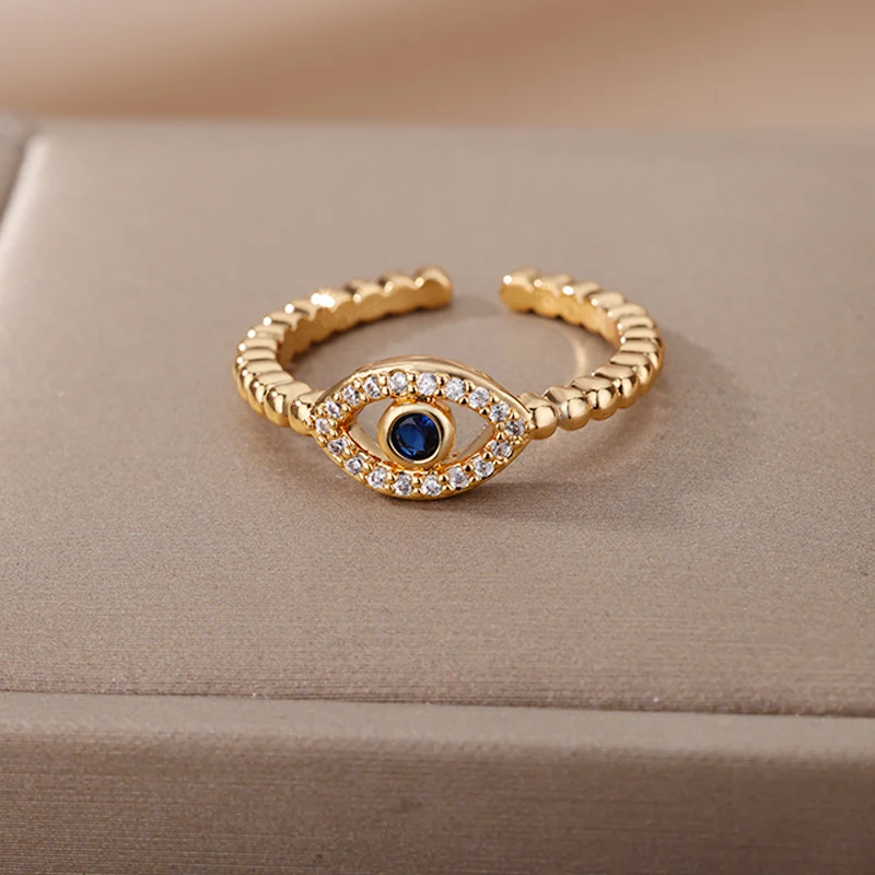 Blue Zircon Evil Eye Rings for Women Turkey Style Stainless Steel Lucky Finger Ring Wedding Engagement Bridal Jewelry anillos