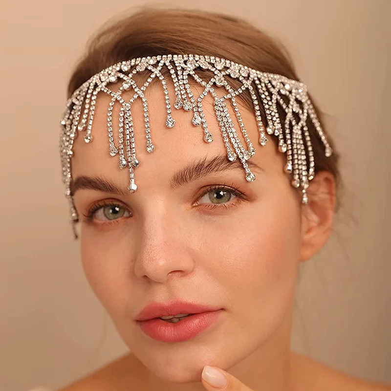 Stonefans Luxury Shiny Long Tassel Headdress for Women Party Fashion Wedding Headpiece Headbands Bride Hair Accessories Gift