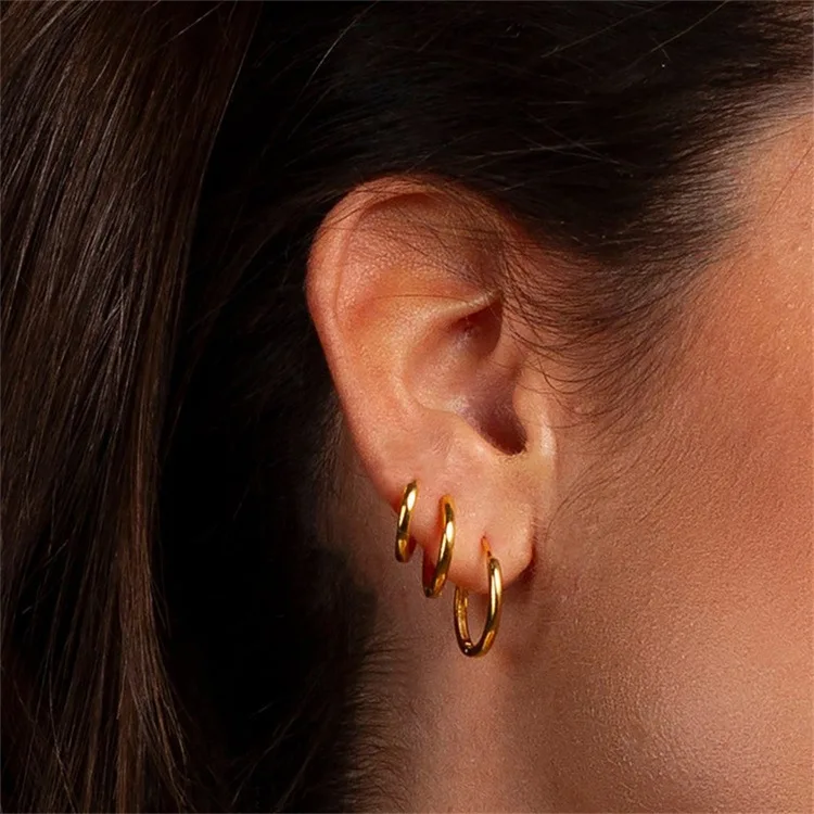 Classic Stainless Steel Round Hoop Earrings For Men Dia 15/18/20mm Circle Hoop Earring Men Piercing Ear Buckle 1Pair