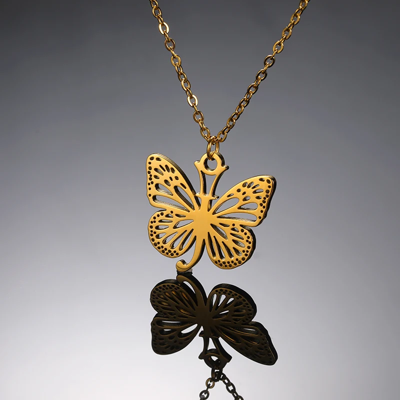 Initial Letter with Butterfly Necklace For Women Butterfly Jewelry Stainless Steel Alphabet Pendant Choker Necklace Female Gift