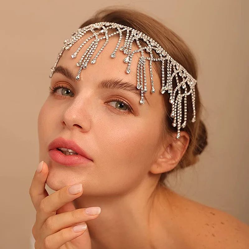 Stonefans Luxury Shiny Long Tassel Headdress for Women Party Fashion Wedding Headpiece Headbands Bride Hair Accessories Gift