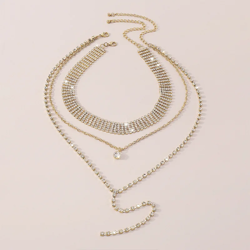 Stonefans Simple Rhinestone Long Tassel Necklace for Women Luxurious Multilayer Claw Chain Collar Y Shape Jewelry Accessories