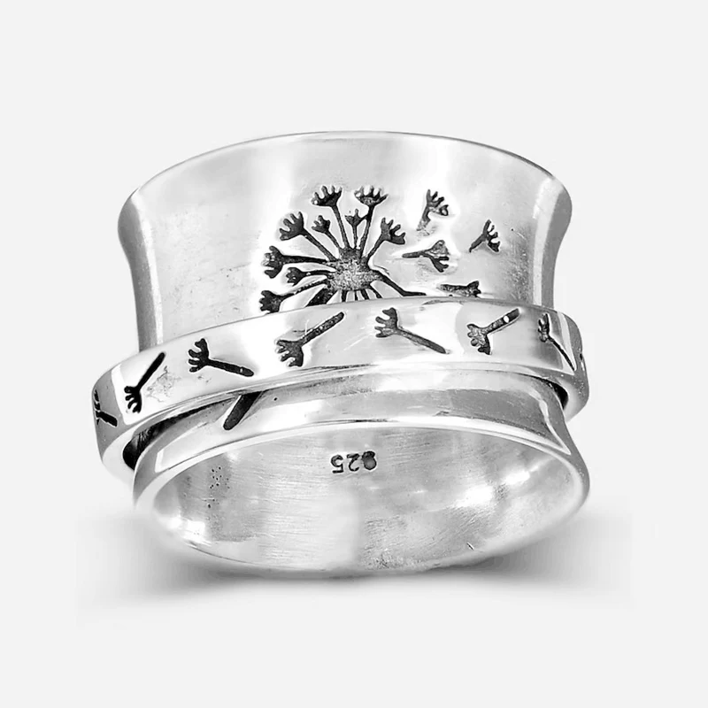 Anti Stress Anxiety Ring For Women Men Dandelion Fidget Spinner Ring Rotate Freely Spinning Rings Vintage Jewelry Gift Anillos