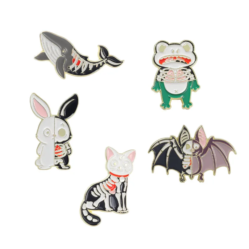 Creative Trendy Cartoon Skeleton Animal Ghost Cat Oil Drop Lapel Brooch Badge Pin Denim Bag Gift Men Women Fashion Jewelry