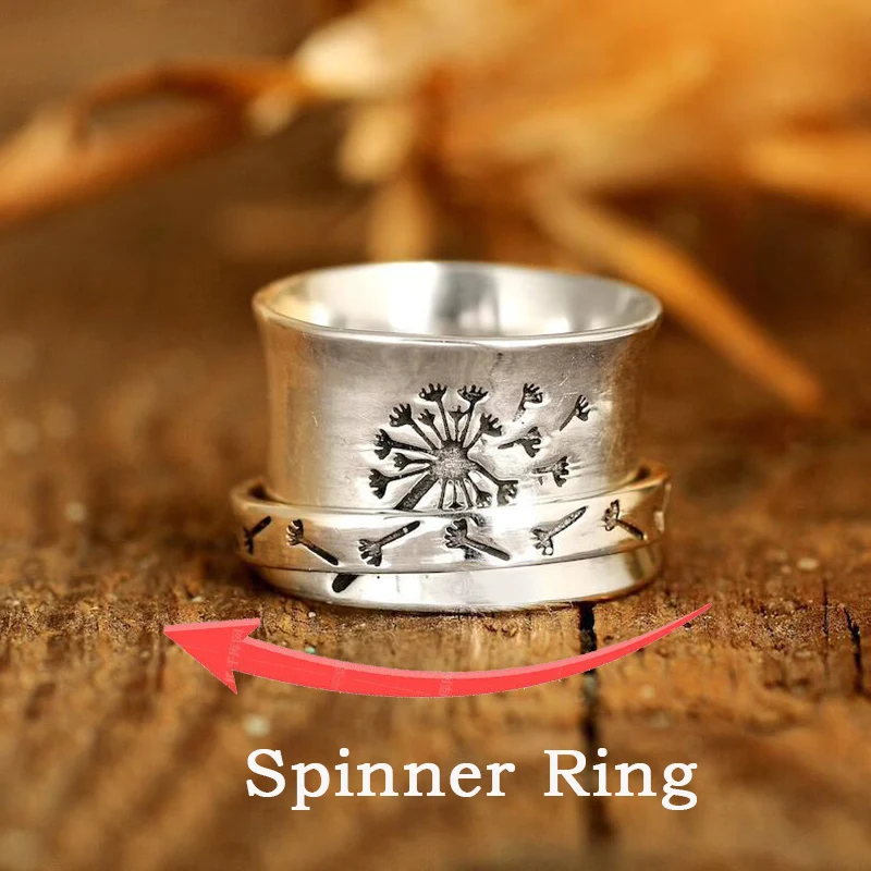 Anti Stress Anxiety Ring For Women Men Dandelion Fidget Spinner Ring Rotate Freely Spinning Rings Vintage Jewelry Gift Anillos
