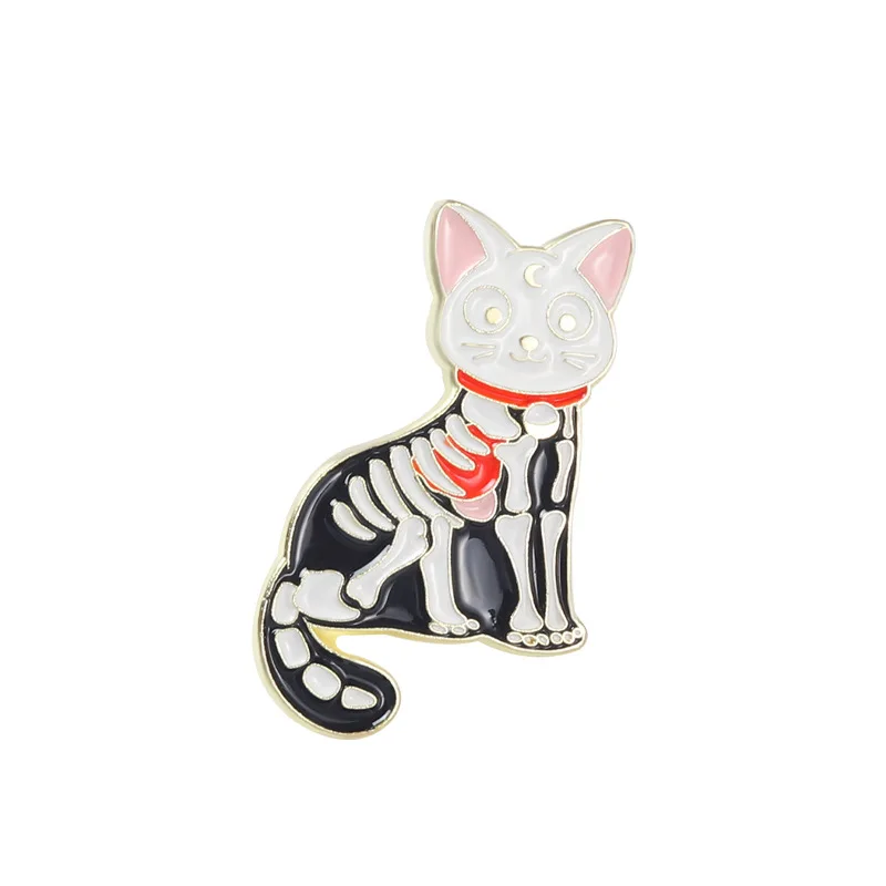 Creative Trendy Cartoon Skeleton Animal Ghost Cat Oil Drop Lapel Brooch Badge Pin Denim Bag Gift Men Women Fashion Jewelry