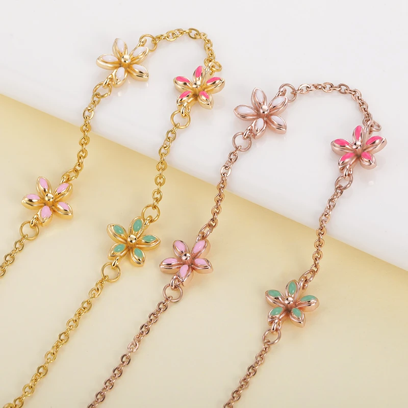 Dainty Crystals Butterfly Bracelets For Women Stainless Steel Jewelry Colorful Flowers Bracelet Femme Bijoux Girl Birthday Gifts