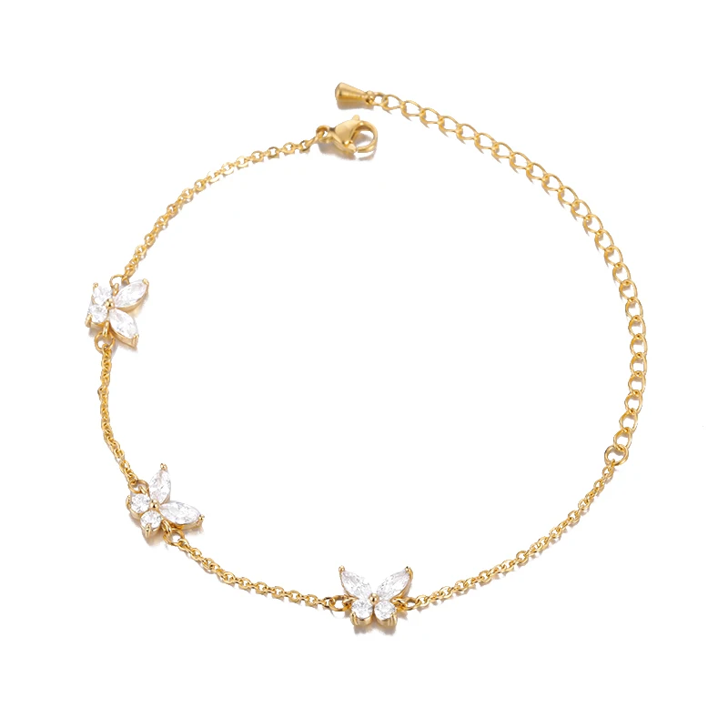 Dainty Crystals Butterfly Bracelets For Women Stainless Steel Jewelry Colorful Flowers Bracelet Femme Bijoux Girl Birthday Gifts