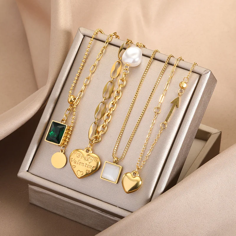 Minimalist Heart Necklaces For Women Stainless Steel Zircon Square Pendant Choker Fashion Festival Party Gift Jewelry
