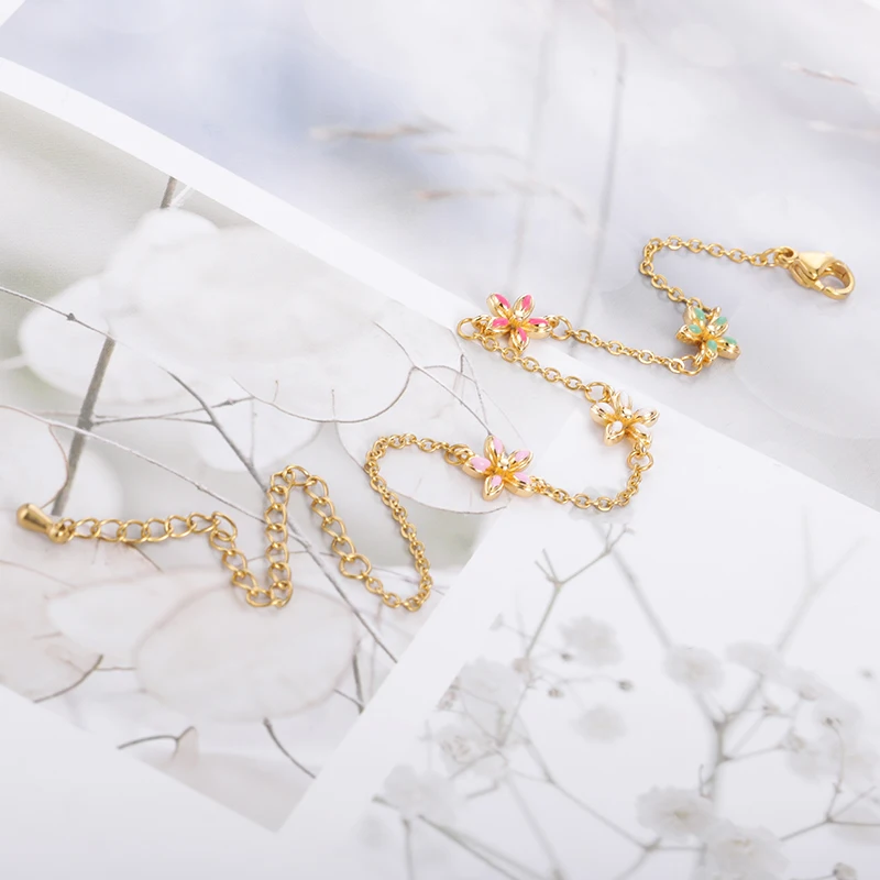 Dainty Crystals Butterfly Bracelets For Women Stainless Steel Jewelry Colorful Flowers Bracelet Femme Bijoux Girl Birthday Gifts