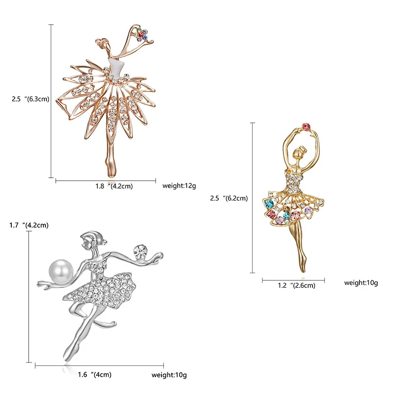 Fashion Multicolor Zircon Brooches For Women Rhinestone Pearl Dancer Girl Cute Brooch Pin Dress Jewelry Accessories Gift