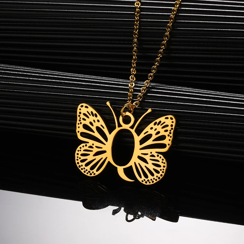 Initial Letter with Butterfly Necklace For Women Butterfly Jewelry Stainless Steel Alphabet Pendant Choker Necklace Female Gift