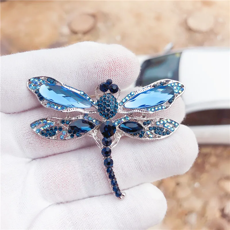 Blue Crystal Vintage Dragonfly Brooches for Women Insect Brooch Pins Dress Coat Accessories Rhinestone Badge Animal Jewelry