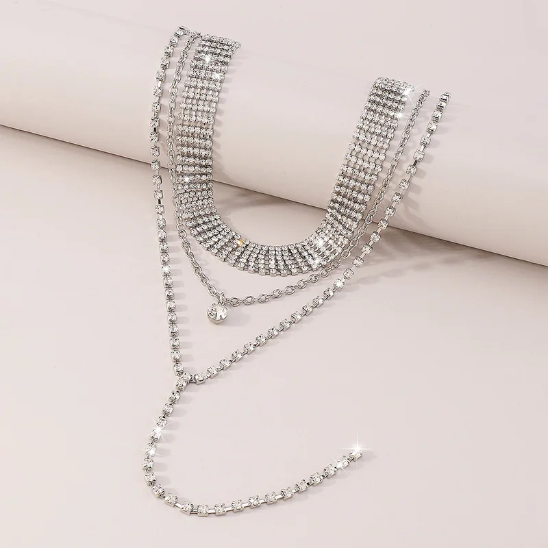 Stonefans Simple Rhinestone Long Tassel Necklace for Women Luxurious Multilayer Claw Chain Collar Y Shape Jewelry Accessories