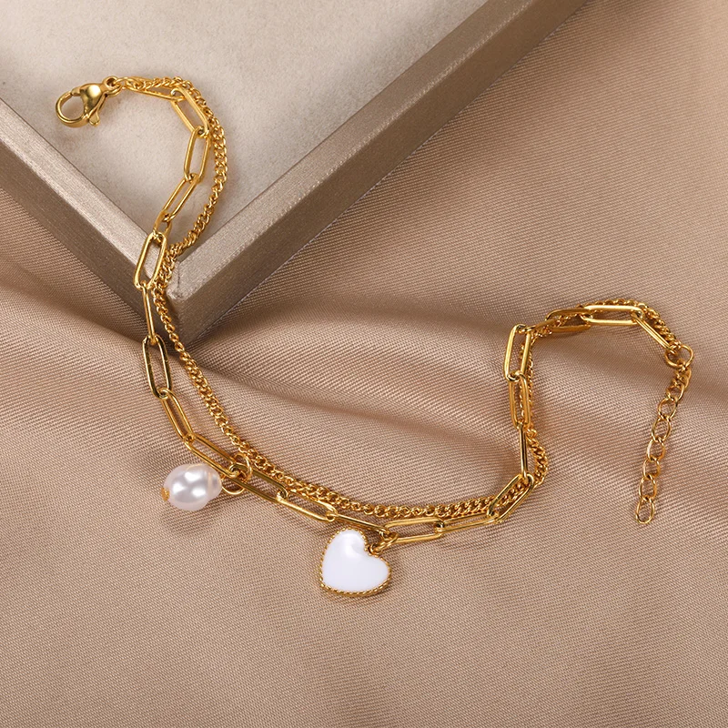 2022 Fashion Pearl Thick Chain Bracelet For Women Stainless Steel Chunky Bracelets Retro Gothic Statement Jewelry Party Gifts