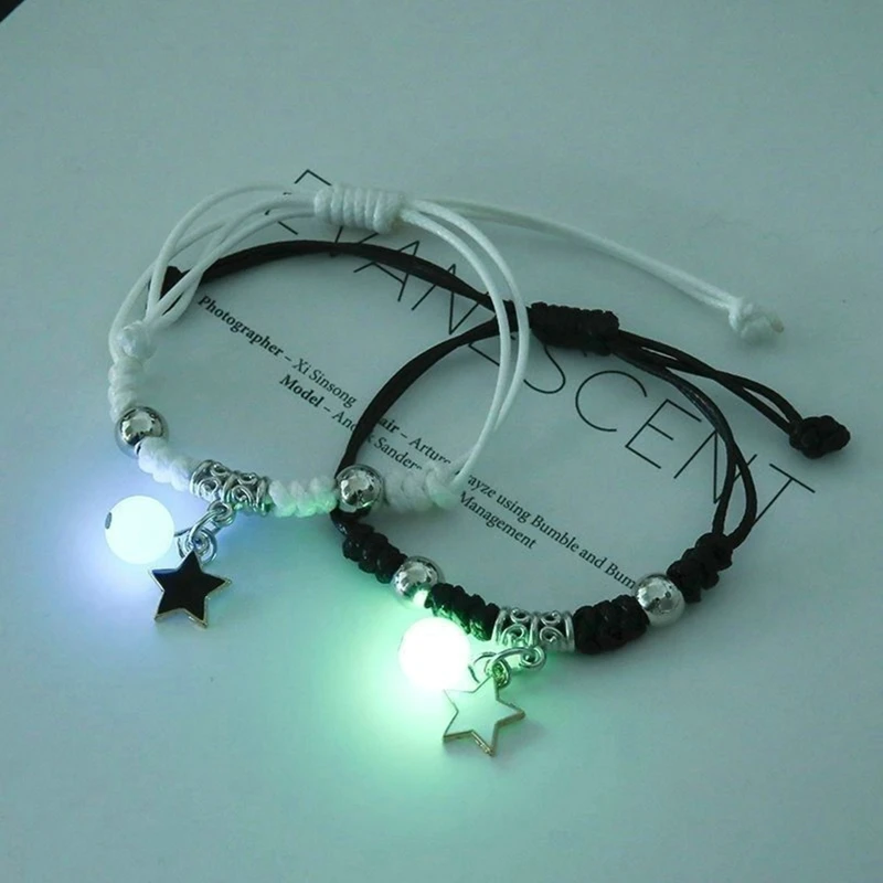 2PC/Set Luminous Star Moon Heart Couple Bracelet Adjustable Key Lock Rope Matching Friend Bracelets Love Gifts Jewelry