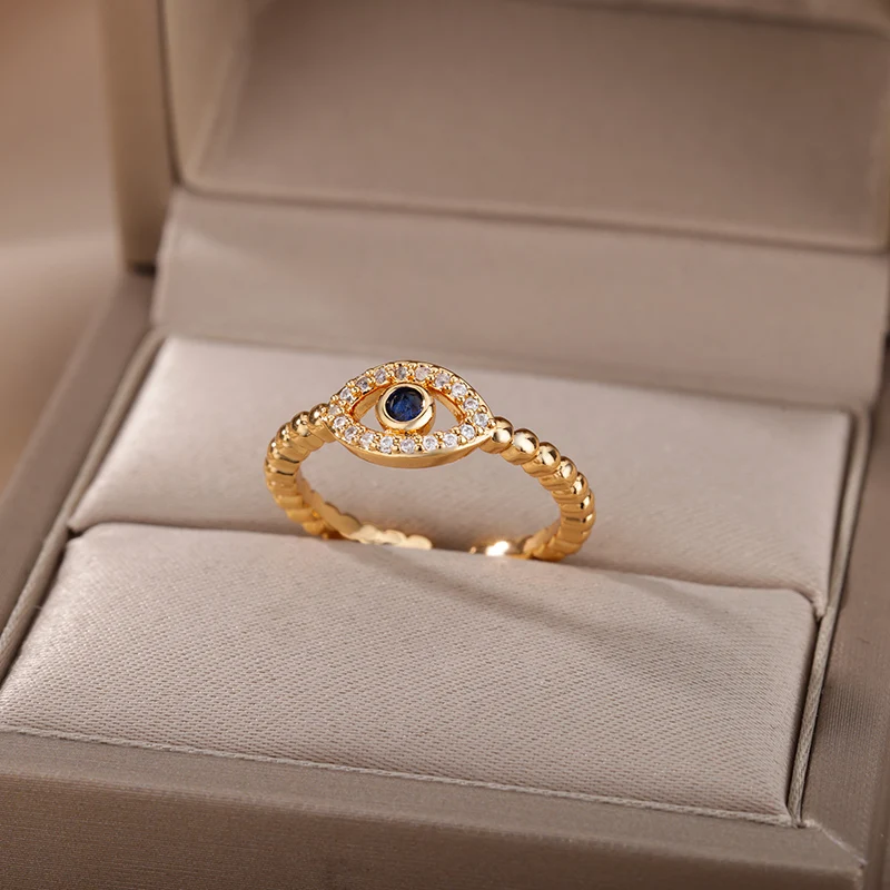 Blue Zircon Evil Eye Rings for Women Turkey Style Stainless Steel Lucky Finger Ring Wedding Engagement Bridal Jewelry anillos