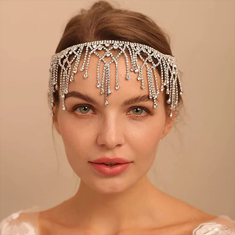 Stonefans Luxury Shiny Long Tassel Headdress for Women Party Fashion Wedding Headpiece Headbands Bride Hair Accessories Gift