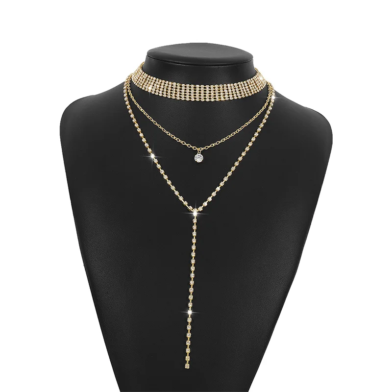 Stonefans Simple Rhinestone Long Tassel Necklace for Women Luxurious Multilayer Claw Chain Collar Y Shape Jewelry Accessories