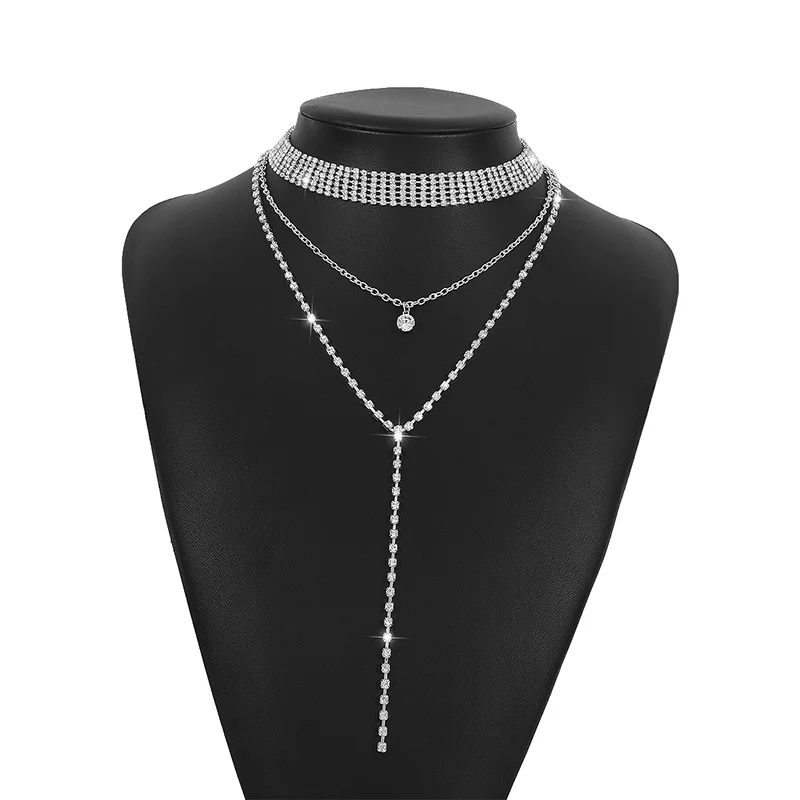 Stonefans Simple Rhinestone Long Tassel Necklace for Women Luxurious Multilayer Claw Chain Collar Y Shape Jewelry Accessories