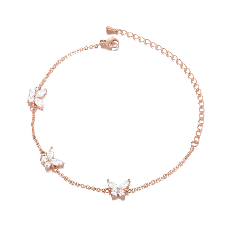Dainty Crystals Butterfly Bracelets For Women Stainless Steel Jewelry Colorful Flowers Bracelet Femme Bijoux Girl Birthday Gifts