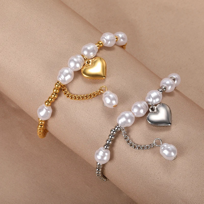 2022 Fashion Pearl Thick Chain Bracelet For Women Stainless Steel Chunky Bracelets Retro Gothic Statement Jewelry Party Gifts