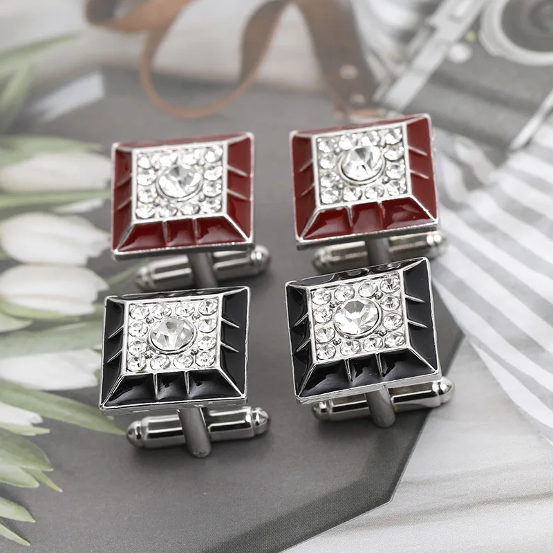 Square Cufflinks Mens Red/Black Enamel Business Cuff Links Button Vintage Retro French Suit Shirt Cufflink Wedding Jewelry Men Square Cufflinks Mens Red/Black Enamel Business Cuff Links Button Vintage Retro French Suit Shirt Cufflink Wedding Jewelry Men