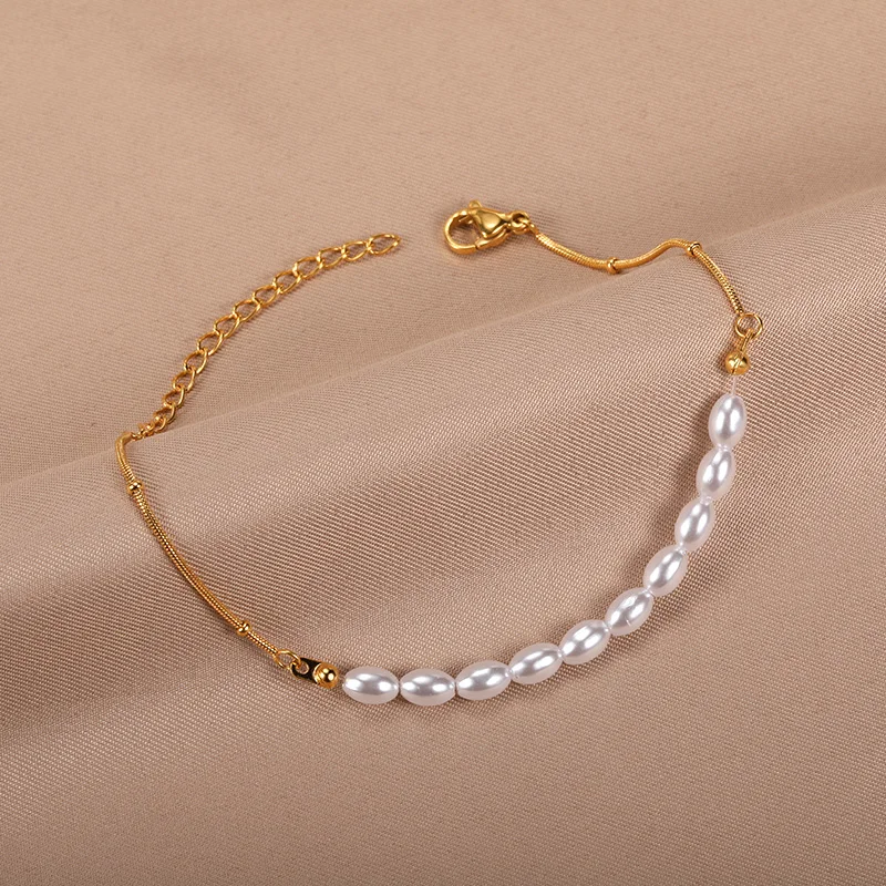 2022 Fashion Pearl Thick Chain Bracelet For Women Stainless Steel Chunky Bracelets Retro Gothic Statement Jewelry Party Gifts
