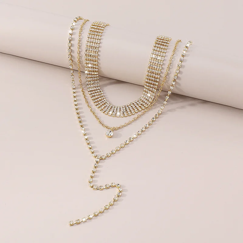 Stonefans Simple Rhinestone Long Tassel Necklace for Women Luxurious Multilayer Claw Chain Collar Y Shape Jewelry Accessories