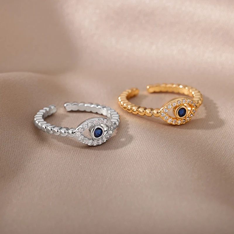 Blue Zircon Evil Eye Rings for Women Turkey Style Stainless Steel Lucky Finger Ring Wedding Engagement Bridal Jewelry anillos
