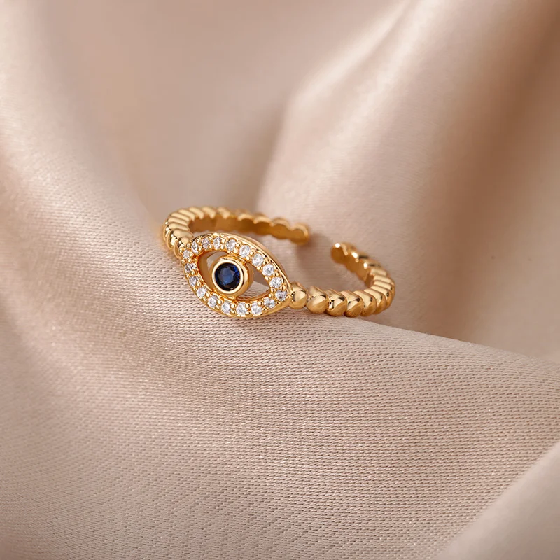 Blue Zircon Evil Eye Rings for Women Turkey Style Stainless Steel Lucky Finger Ring Wedding Engagement Bridal Jewelry anillos
