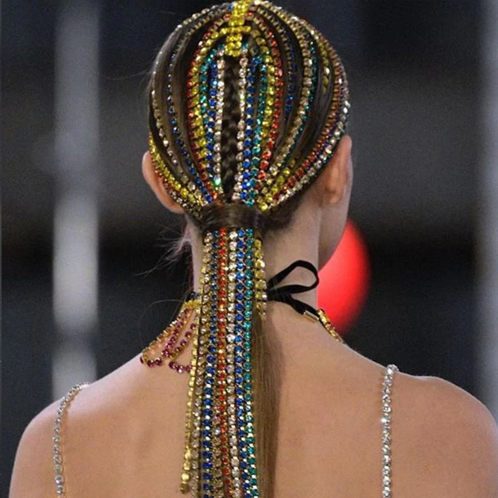 Fashion Long Rhinestone Head Chain Jewelry Crystal for Women New Hair Accessories Designer Cute Boho Bridal Headband Luxury Gift