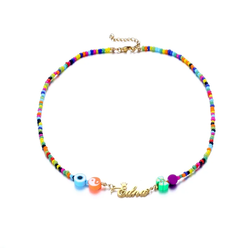 Custom Devil's Eye Butterfly Beaded Name Necklaces for Women Stainless Steel Customized Letters Crown Pendant Mom Jewelry Gift